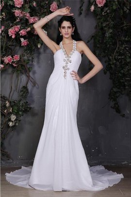 Robe de mariée de lotus dénudé avec perle de fourreau manche nulle