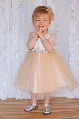 Robe de cortège enfant plissage de lotus ligne a longueur mollet en tulle