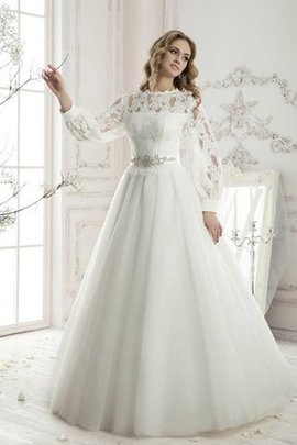 Robe de mariée modeste plissage textile en tulle jusqu'au sol decoration en fleur