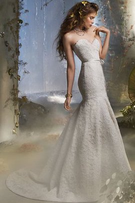 Robe de mariée naturel de traîne courte sans dos en dentelle avec ruban