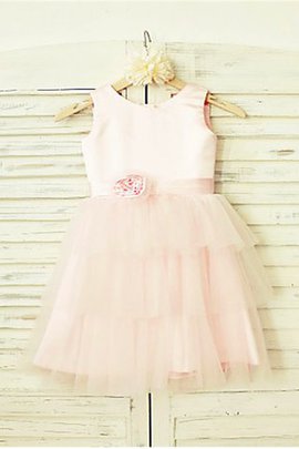 Robe de cortège enfant naturel avec fleurs fermeutre eclair a-ligne manche nulle