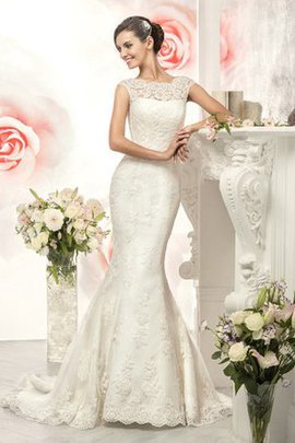 Robe de mariée humble de sirène de traîne moyenne avec ruban avec décoration dentelle