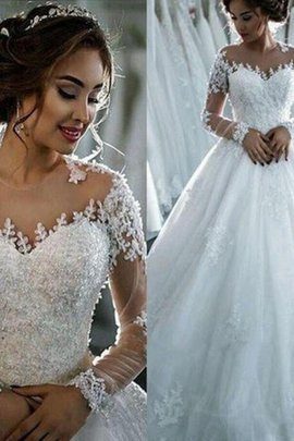 Robe de mariée avec perle à la mode de col bateau encolure ronde naturel