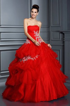 Robe de quinceanera de bustier jusqu'au sol en organza decoration en fleur manche nulle