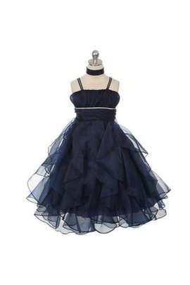 Robe de cortège enfant chic longue bretelles spaghetti avec sans manches en organza