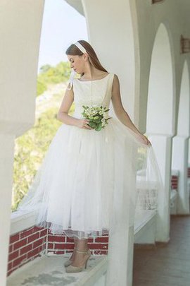 Robe de mariée naturel col en bateau a-ligne avec perle manche nulle