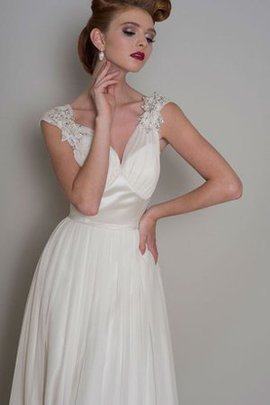 Robe de mariée plissé naturel de col en v avec manche épeules enveloppants avec perle