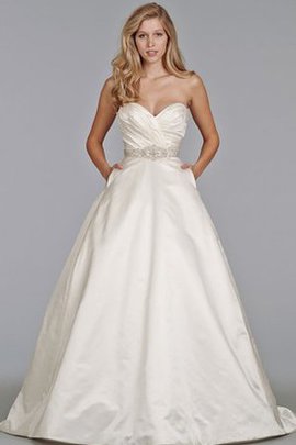 Robe de mariée avec perle col en forme de cœur manche nulle en satin de mode de bal