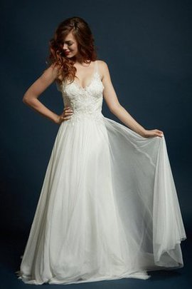 Robe de mariée vintage facile v encolure avec perle manche nulle