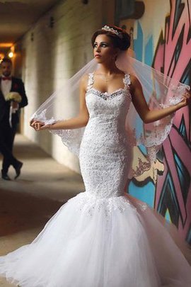 Robe de mariée bretelles spaghetti jusqu'au sol en tulle de col en cœur noeud