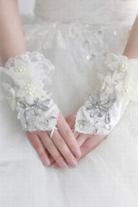 Satin perles ivoire gants de mariée de luxe frappant
