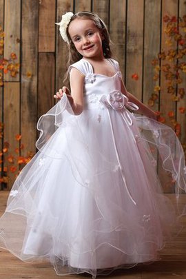 Robe de cortège enfant textile en tulle ruché avec fleurs a-ligne