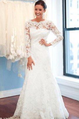 Robe de mariée attirent humble col ras du cou avec fronce avec manche longue