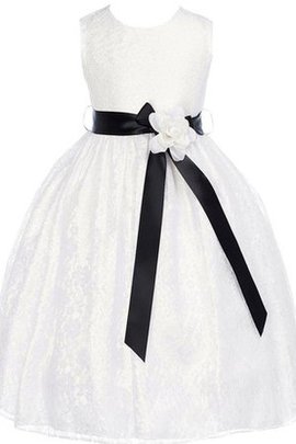 Robe de cortège enfant avec fleurs avec zip arrivée au mollet en dentelle a-ligne