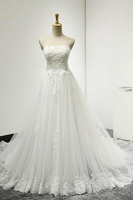 Robe de mariée avec sans manches avec décoration dentelle en tulle de bustier cordon