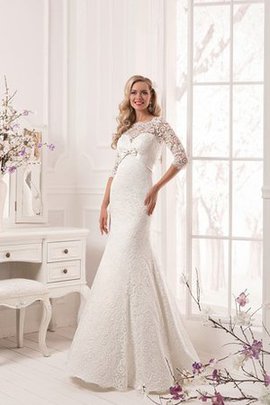 Robe de mariée romantique en dentelle en forme longueur au niveau de sol avec ruban