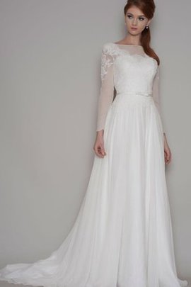 Robe de mariée boutonné gaine de traîne courte ceinture en étoffe col en bateau