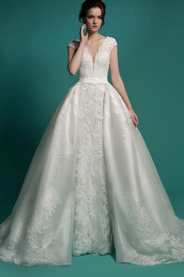 Robe de mariée romantique ceinture de traîne courte en tulle appliques