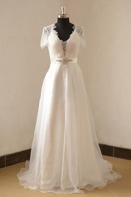 Robe de mariée naturel v encolure avec décoration dentelle ligne a avec perle