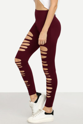 Leggings taille élastique découpé bordeaux