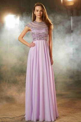 Robe de soirée naturel encolure ronde avec chiffon de princesse avec manche courte