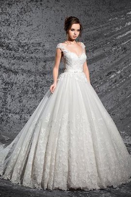 Robe de mariée de mode de bal avec manche épeules enveloppants a-ligne cordon en tulle