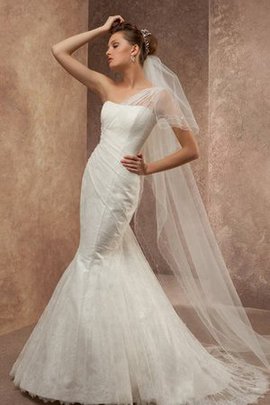 Robe de mariée ruché d'épaule asymétrique jusqu'au sol manche nulle cordon