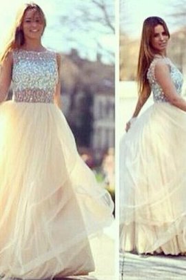 Robe de bal brillant textile en tulle avec cristal ligne a manche nulle