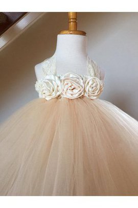 Robe de cortège enfant en tulle de lotus avec fleurs avec décoration dentelle de dos nu