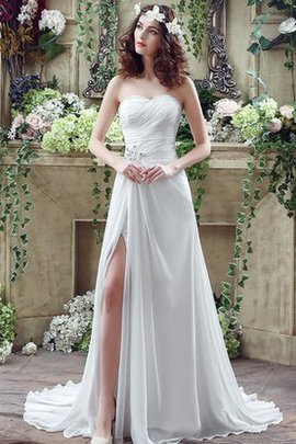 Robe de mariée a-ligne avec perle a plage cordon avec chiffon