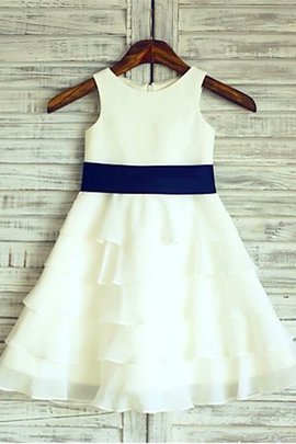 Robe de cortège enfant ligne a de lotus avec fleurs fermeutre eclair encolure ronde