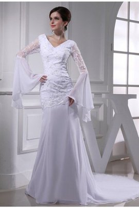 Robe de mariée longue de sirène brodé de traîne mi-longue avec zip