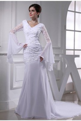 Robe de mariée longue de sirène brodé de traîne mi-longue avec zip