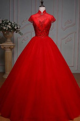 Robe de quinceanera longue de mode de bal elevé appliques textile en tulle