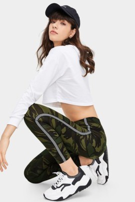 Legging à carreaux imprimé avec bande camouflage