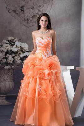 Robe de quinceanera de mode de bal de lotus col en forme de cœur appliques avec fleurs