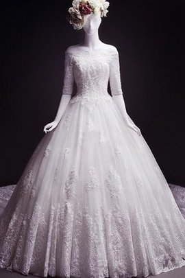 Robe de mariée classique d'epaule ajourée de traîne moyenne cordon col en bateau