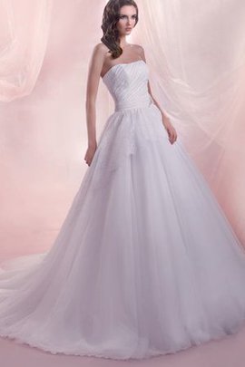 Robe de mariée appliques manche nulle jusqu'au sol ruché a-ligne