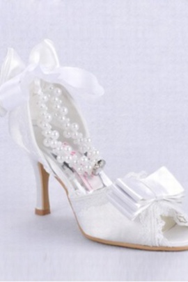 Charme à talons hauts tête de poisson satin de chaussures de mariée - photo 2