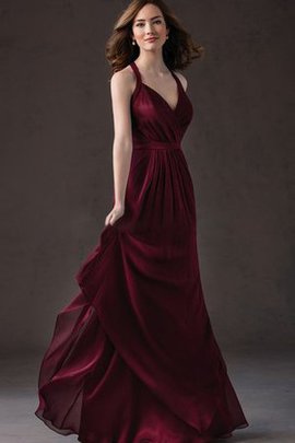 Robe demoiselle d'honneur elégant avec chiffon avec gradins ruché v encolure