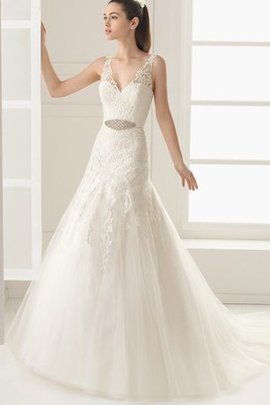 Robe de mariée solennelle ceinture avec perle a eglise de col en v salle interne