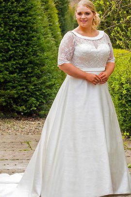 Robe de mariée delicat en 1/2 manche encolure ronde avec perle avec nœud à boucles