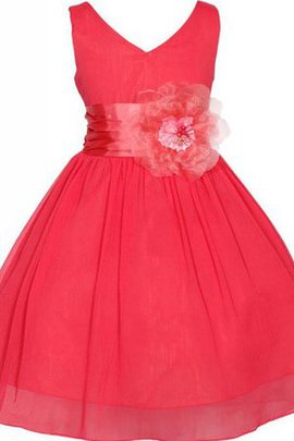 Robe de cortège enfant plissé avec chiffon avec zip avec fleurs jusqu'au mollet