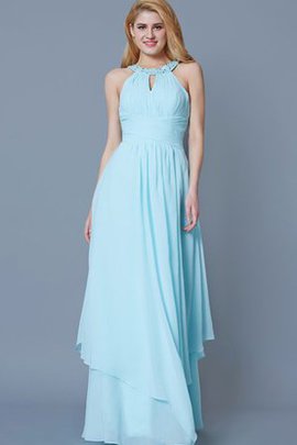 Robe demoiselle d'honneur longue ruché avec chiffon a-ligne col ras du cou