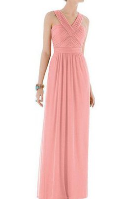 Robe demoiselle d'honneur fermeutre eclair ruché v encolure jusqu'au sol avec chiffon