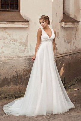 Robe de mariée plissage nature ligne a v encolure en chiffon