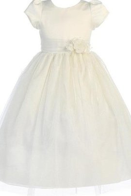 Robe de cortège enfant plissage fermeutre eclair en tulle avec manche courte avec fleurs