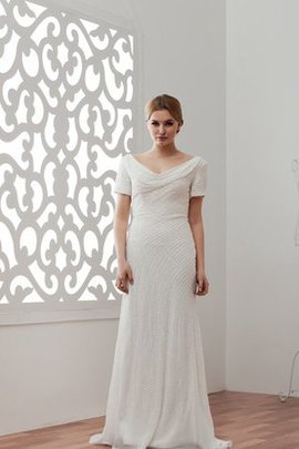 Robe mère de mariée v encolure maillot de traîne courte avec perle