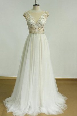 Robe de mariée plissé avec manche courte de traîne courte v col profonde en dentelle