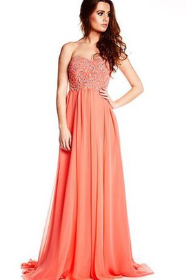 Robe de bal elégant de col en cœur en chiffon avec perle cordon